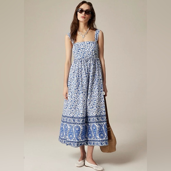 NWT-J.Crew Squareneck midi dress in bandana
block print - Picture 1 of 6
